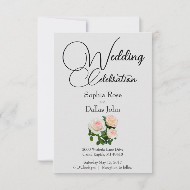 Convite Rosas brancas de pêssego rosa Elegante (Frente)