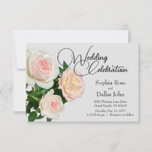 Convite Rosas brancas de pêssego rosa Elegante