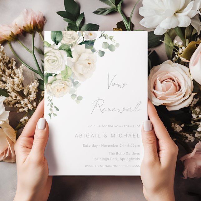 Convite Rosas Brancas Divinas Elegantes e Renovação de Vel (Criador carregado)