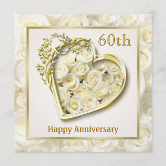 Convite Rosas brancas e coração 60º Aniversário de Casamen