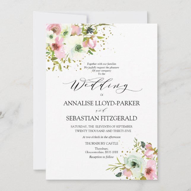 Convite Rosas brancas e de pelúcia com palha de ouro (Frente)