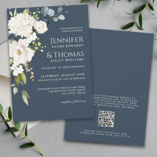 Convite Rosas Brancas e Hortênsias Floral de Casamento Ele