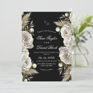 Convite Rosas Brancas Elegantes Flores Boho Casamento Aqua