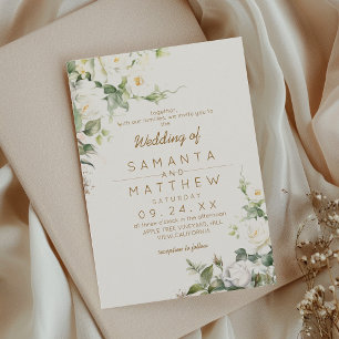 Convite Rosas Brancas Elegantes Flores Casamento 