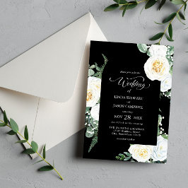 Convite Rosas Brancas Elegantes Personalizadas Casamento