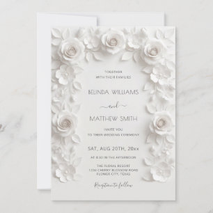 Convite Rosas Brancas em Relevo Falso Quadro Casamento Min