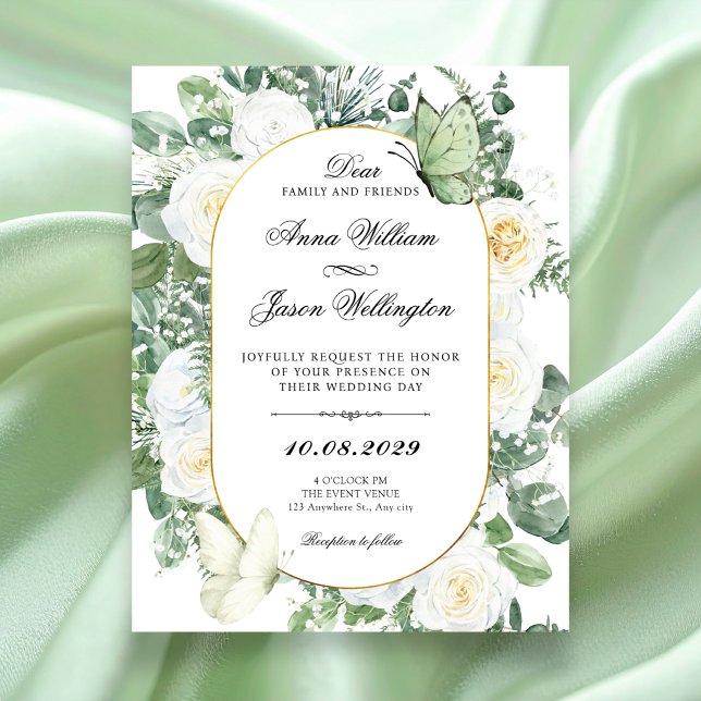 Convite Rosas brancas florais casamento (Criador carregado)