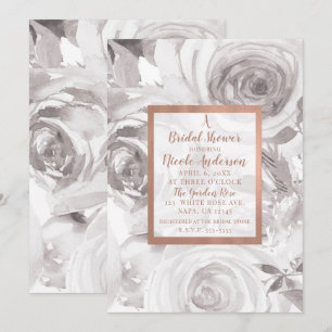 Convite Rosas Brancas Florais Rosa Moderno Chic Festa de N