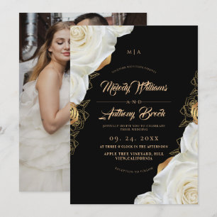 Convite Rosas Brancas Floral Casamento Moderno