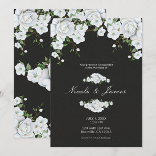 Convite Rosas Brancas Floral & Cinza Carvão Casamento