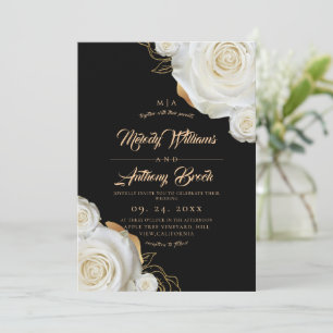 Convite Rosas Brancas Flores Casamento Preto