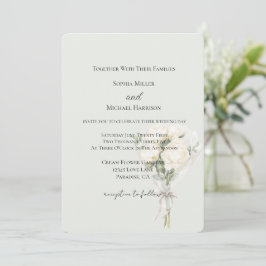 Convite Rosas Brancas Hortelã Buquê Floral Amor Casamento