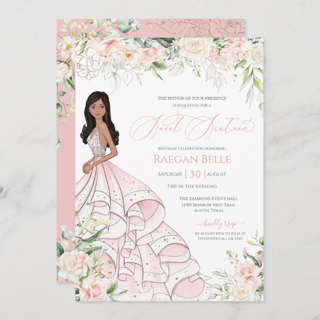 Convite Rosas Brancas Leves Luminosas Glam Glam Doce Dezes (Frente/Verso)