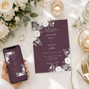 Convite Rosas brancas marfim casamento ameixa