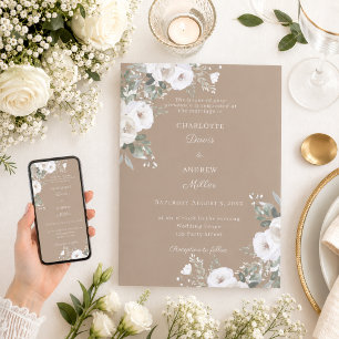 Convite Rosas brancas marfim taupe casamento