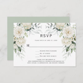 Convite Rosas brancas, Peonies Eucalyptus RSVP