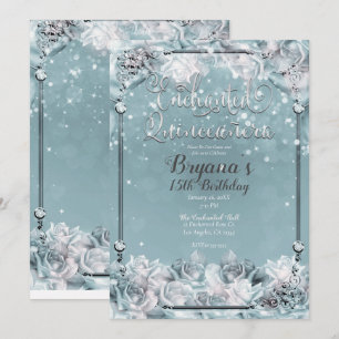 Convite Rosas Brancas Prateadas de Inverno Enfeitiçadas Qu