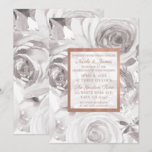 Convite Rosas Brancas Rosa Dourado Moderno Casamento Elega