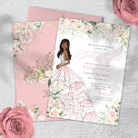 Convite Rosas brancas-rosadas-esbranquiçadas Glam elegante<br><div class="desc">Elegante design de luxo com rosas brancas e rosas cor-de-rosa com pincel suave,  sotaques de rosa,  e uma bela boneca com um luxuoso vestido de bola voada. Todo texto é totalmente personalizável.</div>