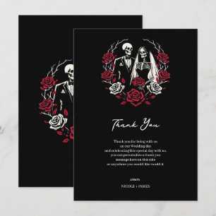 Convite Rosas Brancas Vermelhas & Pretas Esqueleto Casamen