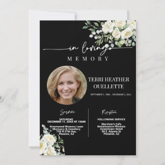 Convite Rosas Brancos Negra Foto do Serviço Memorial Funer