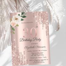 Rosas Brilho Gotas Rosa Dourado Aniversário de 30 