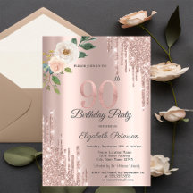 Rosas Brilho Gotas Rosa Dourado Aniversário de 90 