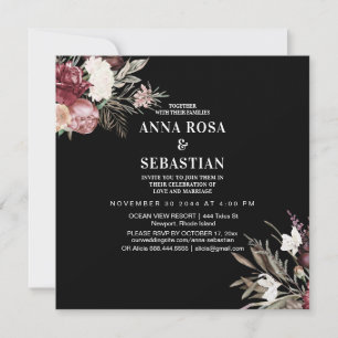 Convite *~* Rosas Burgandy Floral AR15 RSVP + WEDDING