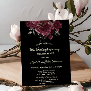 Convite Rosas Burgundy Chic para Casamento Aniversário Pre