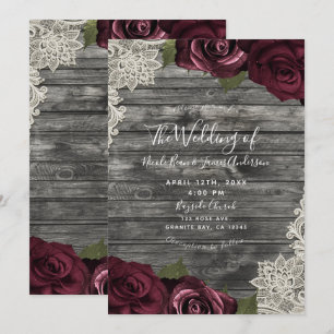 Convite Rosas Burgundy Cinza Madeira Creme Casamento de Re