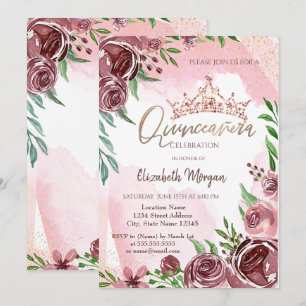 Convite Rosas Burgundy Coroa Quinceañera