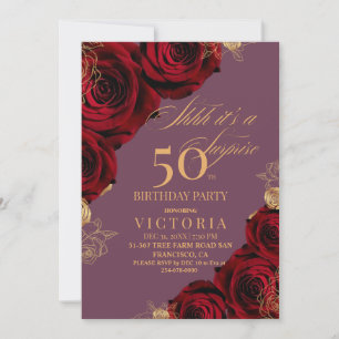 Convite Rosas Burgundy Elegantes Aniversário de 70 anos