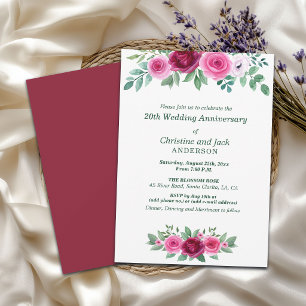 Convite Rosas Burgundy em Aquarela 20º Aniversário de Casa