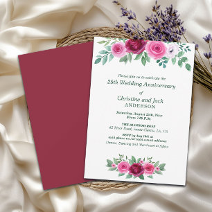 Convite Rosas Burgundy em Aquarela 25º Aniversário de Casa
