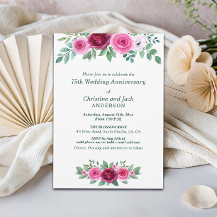 Convite Rosas Burgundy em Aquarela 75º Aniversário de Casa