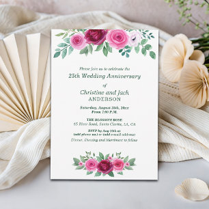 Convite Rosas Burgundy em Aquarela para 25º Aniversário de