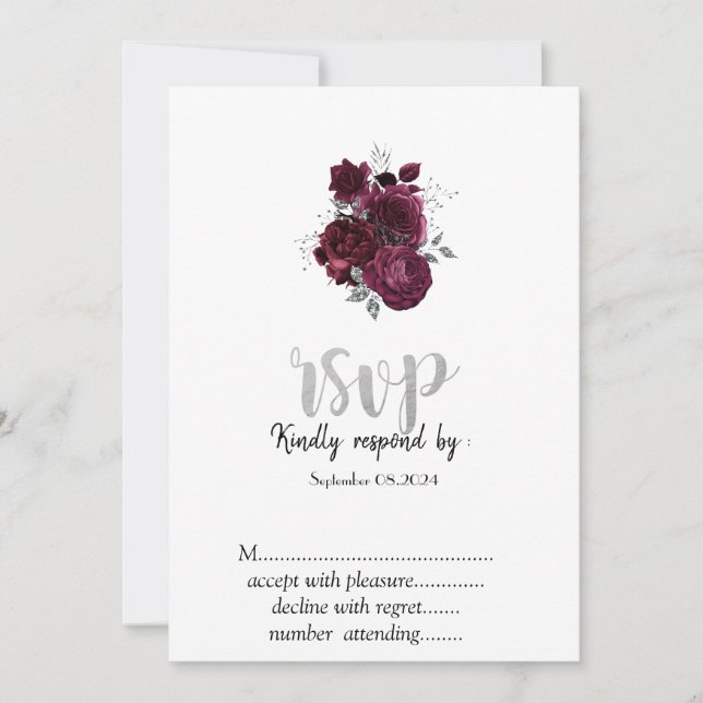Convite Rosas Burgundy RSVP (Frente)