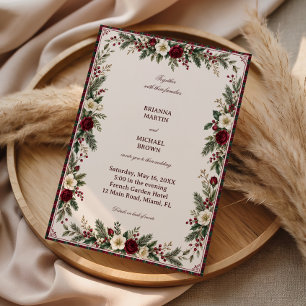 Convite Rosas Carmesim Tecidas em Tartan