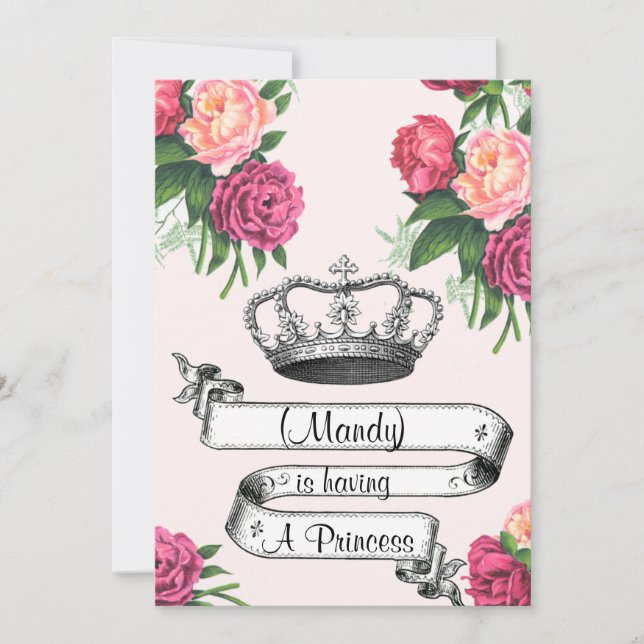Convite Rosas, Chá de fraldas Princesa Convidam (Frente)