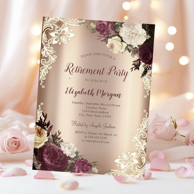 Convite Rosas Chic Burgundy, Baixa de rendas (Criador carregado)