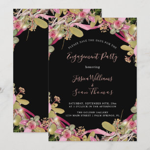 Convite Rosas Chic e Compromisso Floral Folhagem