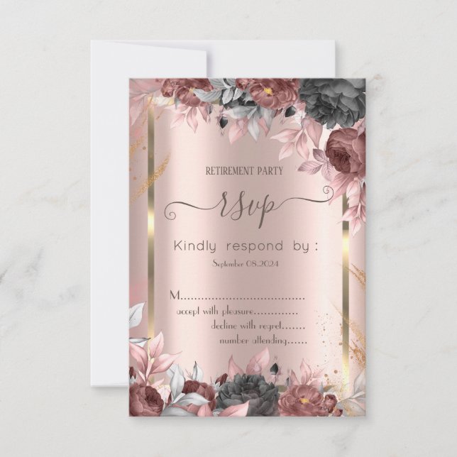 Convite Rosas Chic Moldura Dourada 16 RSVP (Frente)