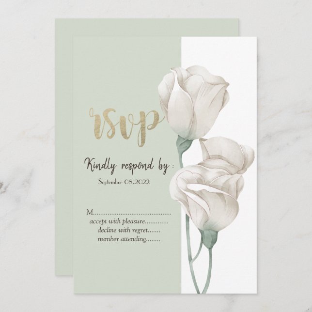 Convite Rosas Chic White Flowers RSVP (Frente/Verso)