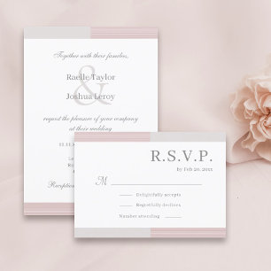 Convite Rosas Cinza Branco Listras Elegantes RSVP Casament