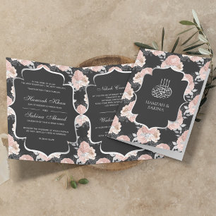 Convite Rosas Cinza Rústico e Rosa Bege Casamento Muçulman