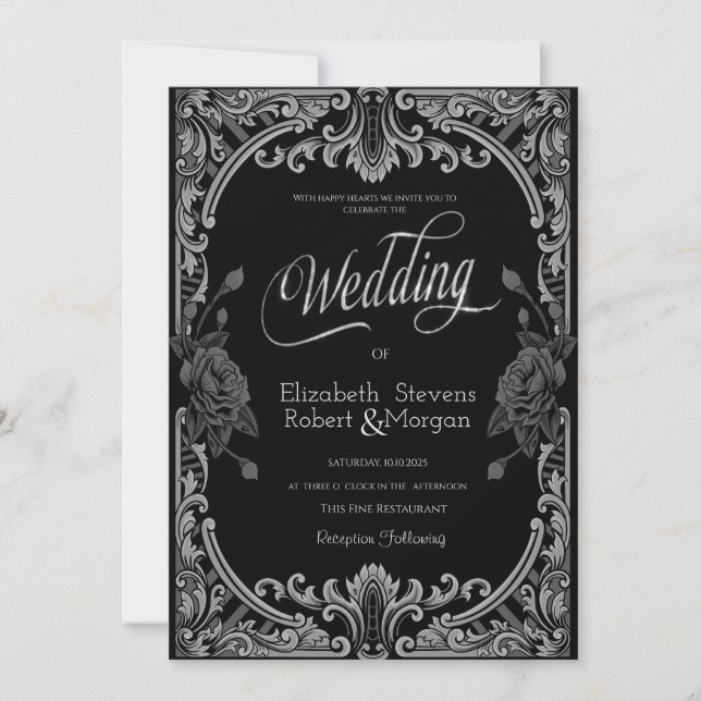 Convite Rosas Cinzas, Casamento Gótico de Listras (Frente)