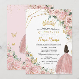 Convite Rosas claro Pálidas Rosas Florais Quinceanera Swee