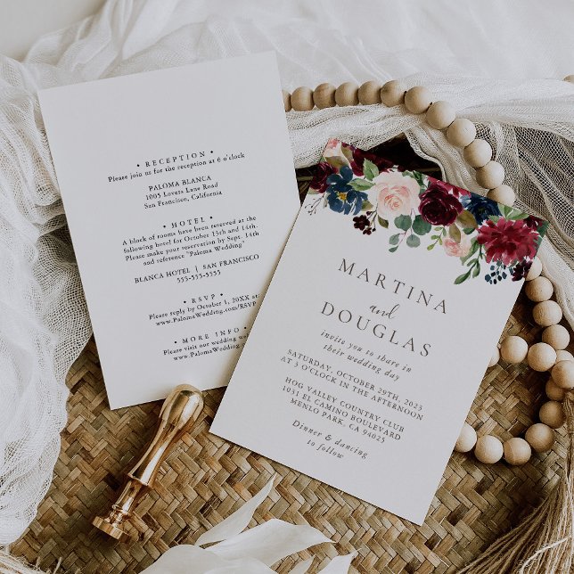 Convite Rosas clássicos do rico Casamento frontal e trasei (Criador carregado)