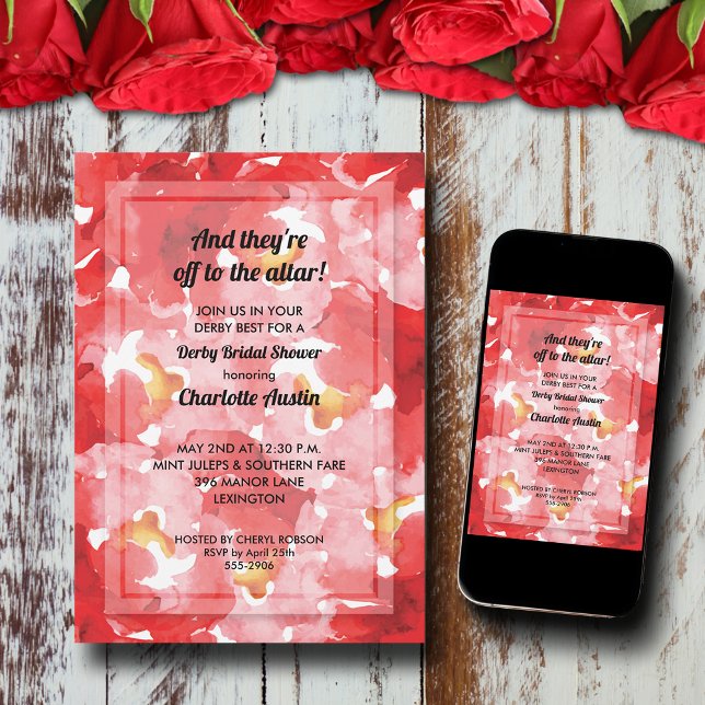 Convite Rosas Collage Derby Chá de panela (Red roses collage Derby Bridal Shower invitations, PRINTED and/or INSTANT DOWNLOAD)