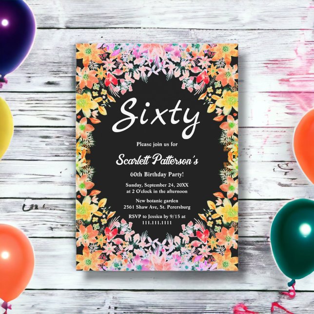Convite Rosas Coloridos Boho Botânico Floral 60º Aniversár (Criador carregado)